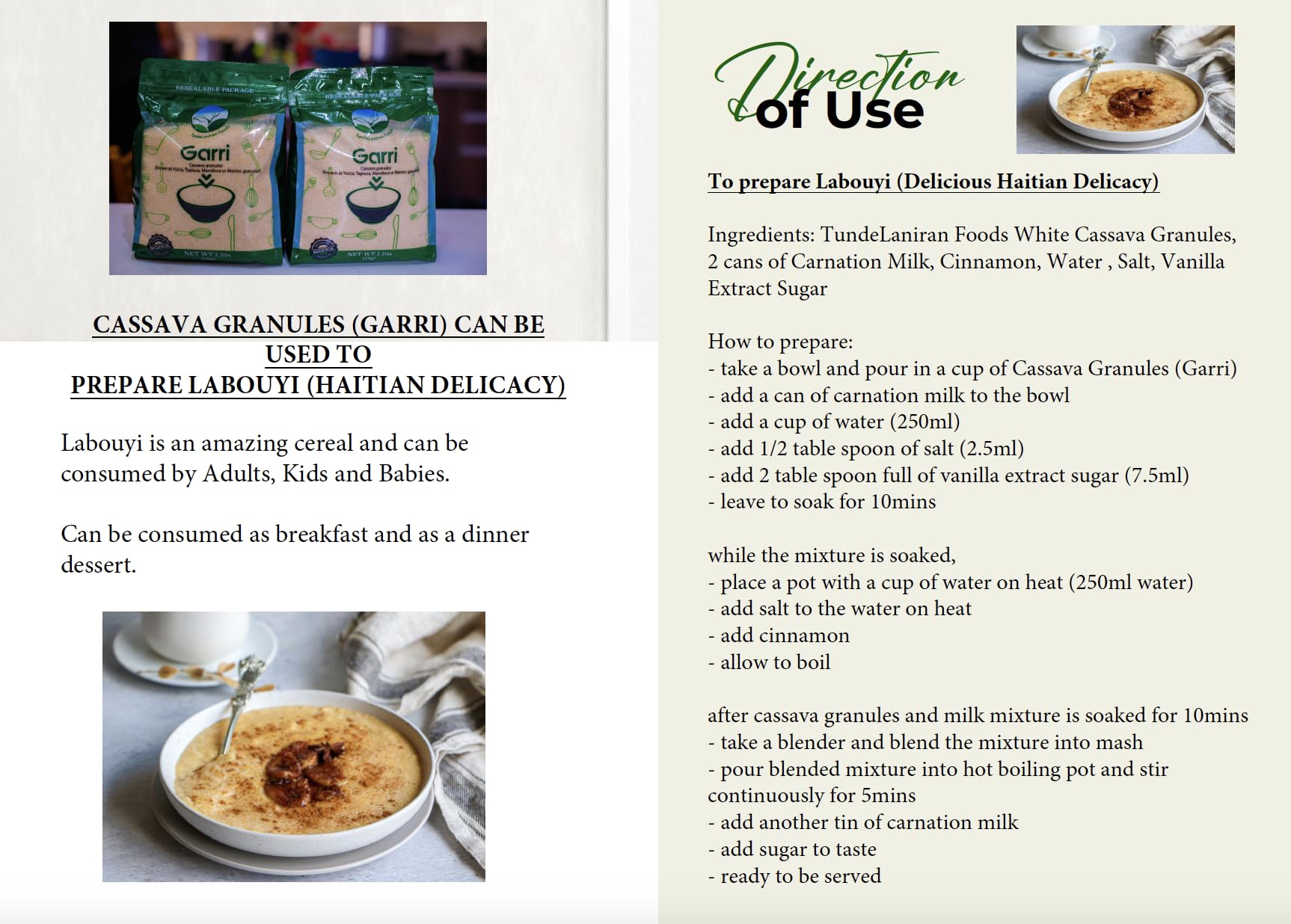 TundeLaniran Foods garri in a kitchen scene, versatile ingredient for families