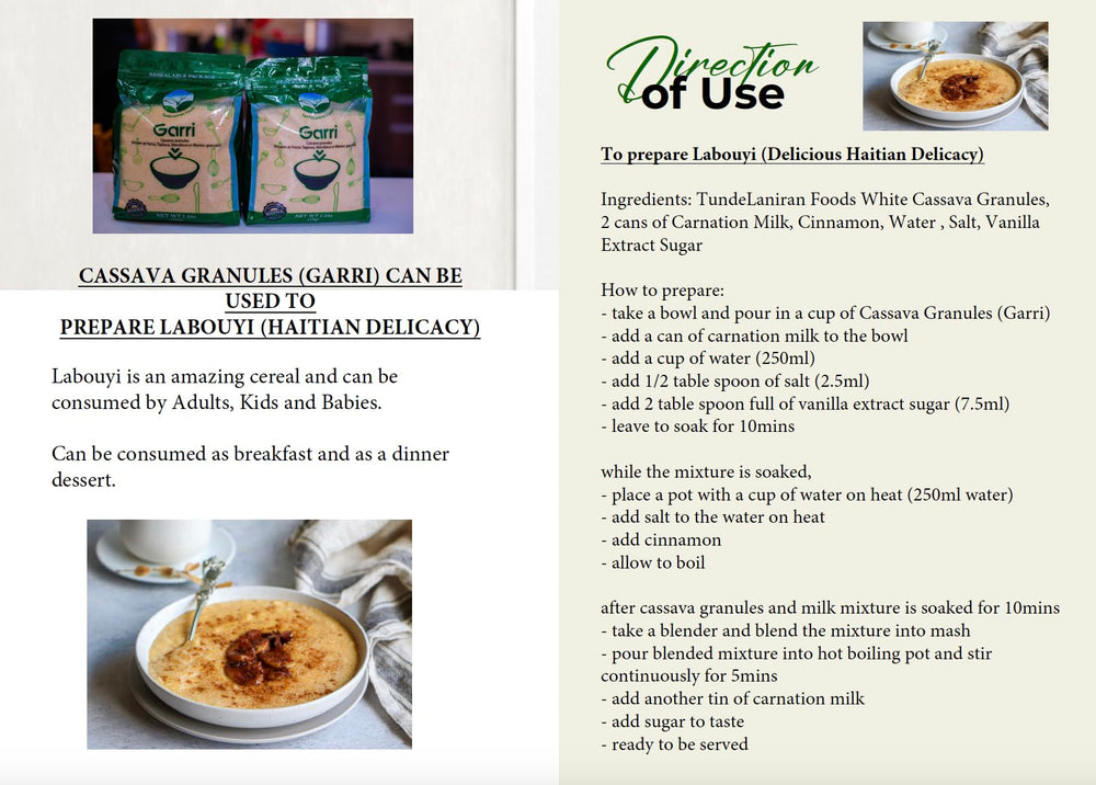 TundeLaniran Foods garri in a kitchen scene, versatile ingredient for families
