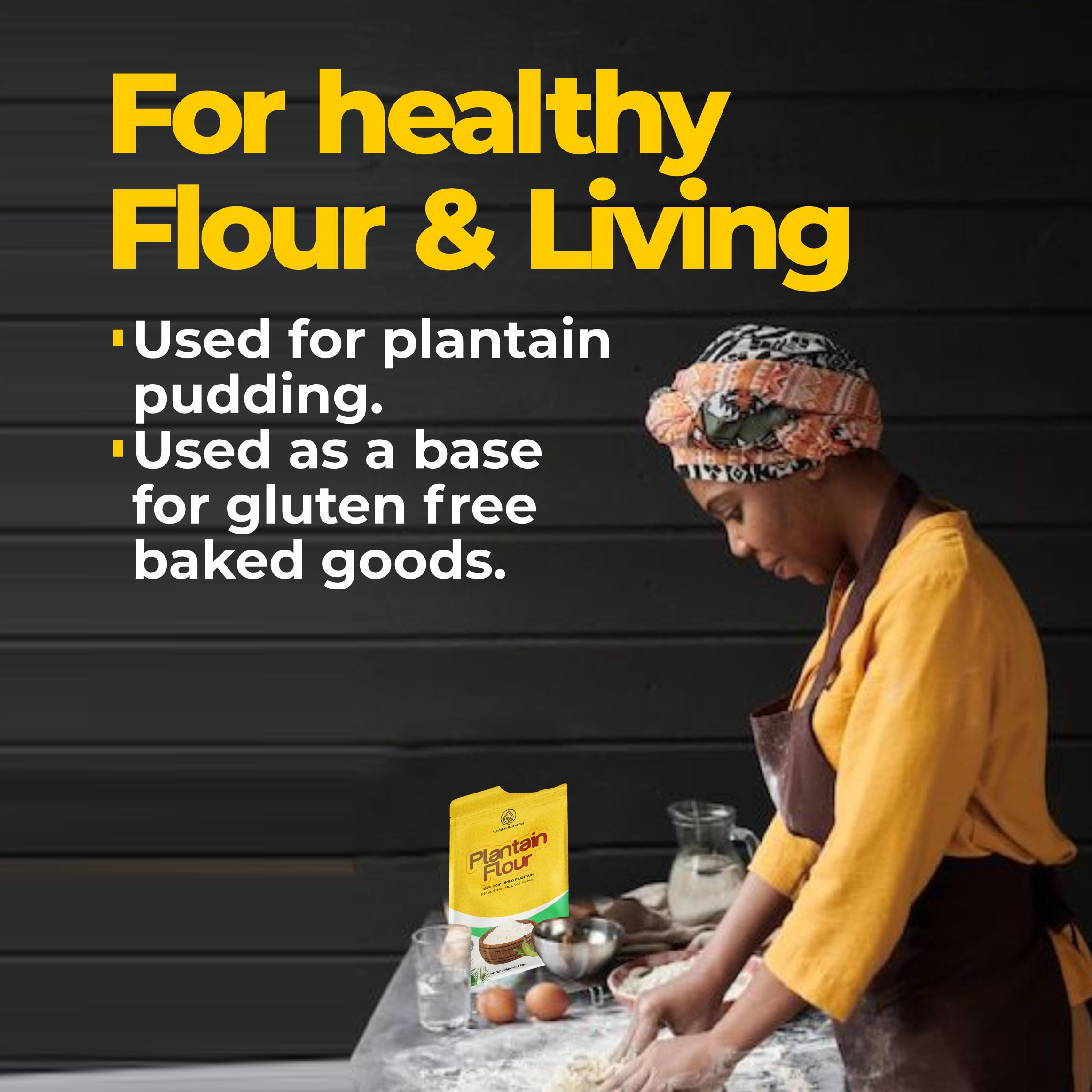 TundeLaniran Foods close-up of fine plantain flour texture for consistent baking results