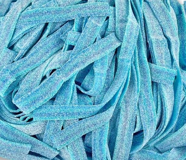 Tundras front bulk bag showing blueberry sour belts and resealable top for freshness
