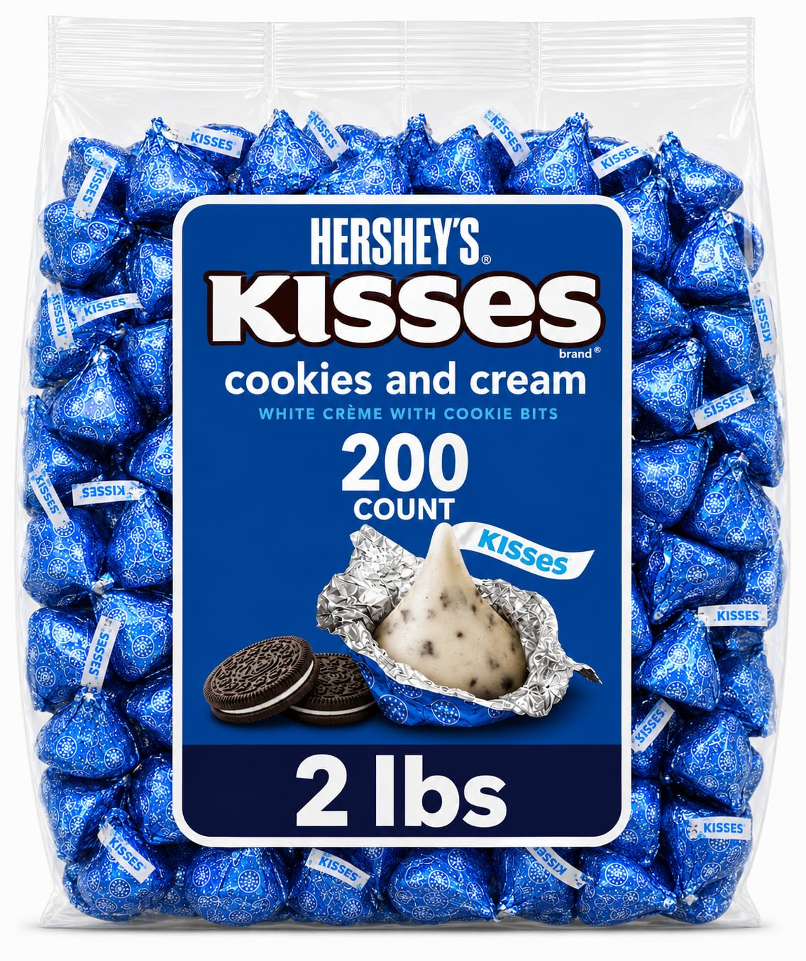 Tundras Hershey Kisses front packaging showing quantity and flavor, easy party supply