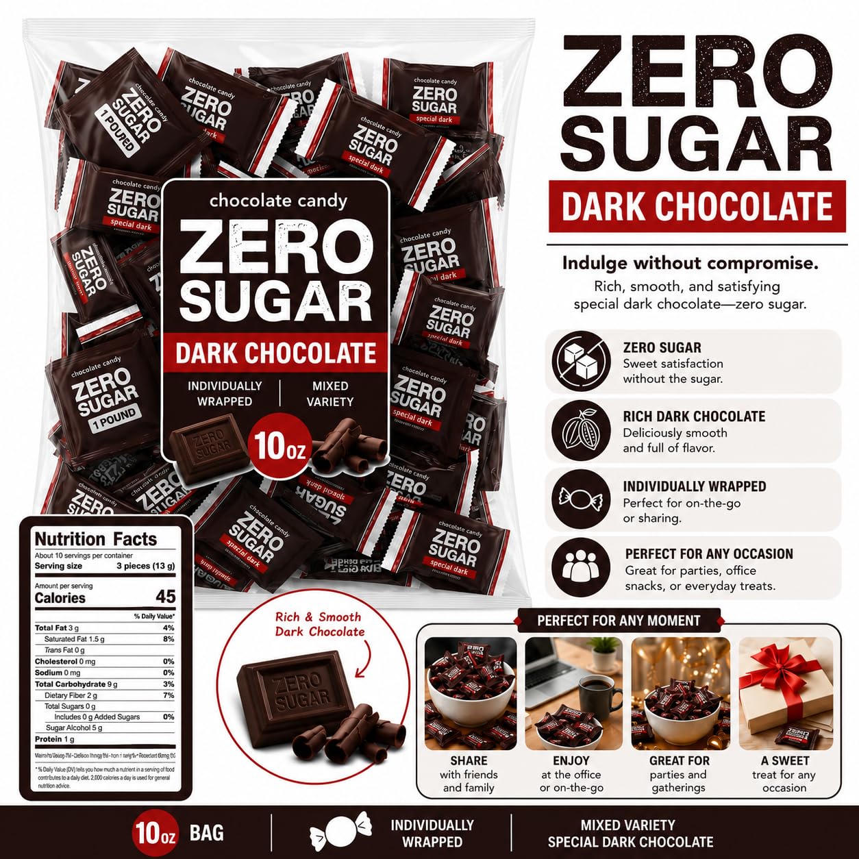 Tundras Hershe'ysZero Special Dark close-up emphasizing richer cocoa and milder sweetness