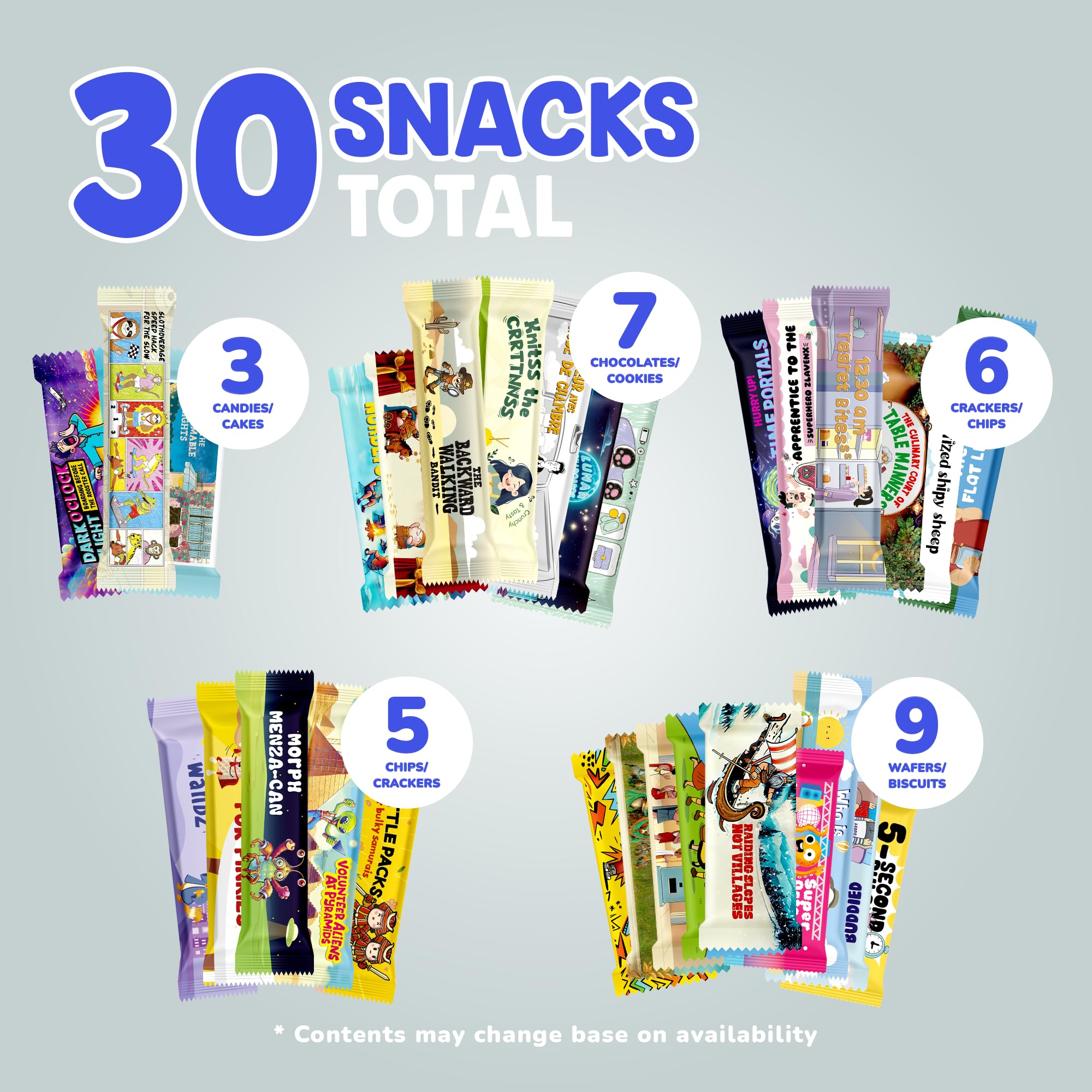 Turkish Munchies open-hamper layout displaying 20 full-size international snacks