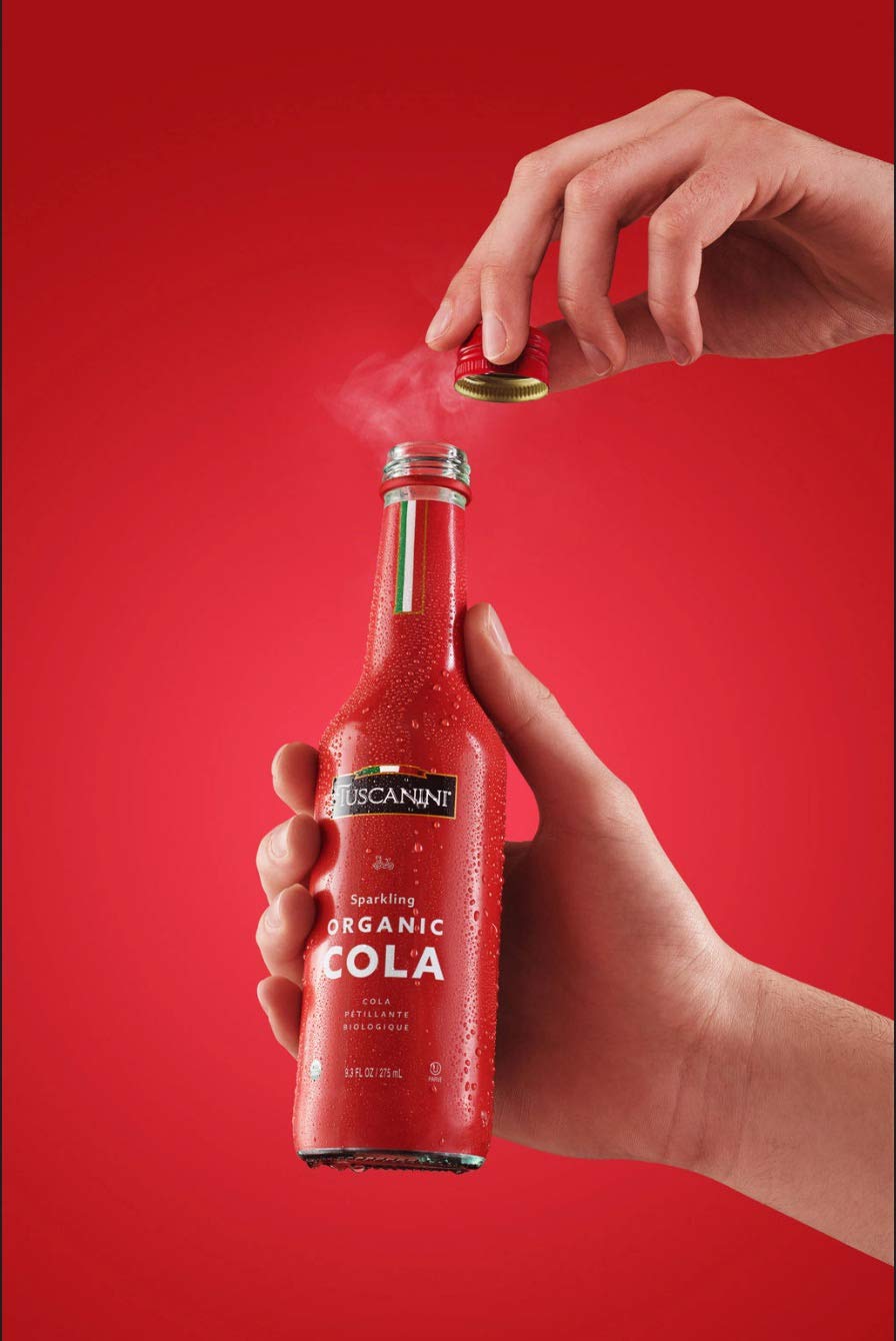 Tuscanini bottle cap and neck detail, tight seal preserving carbonation