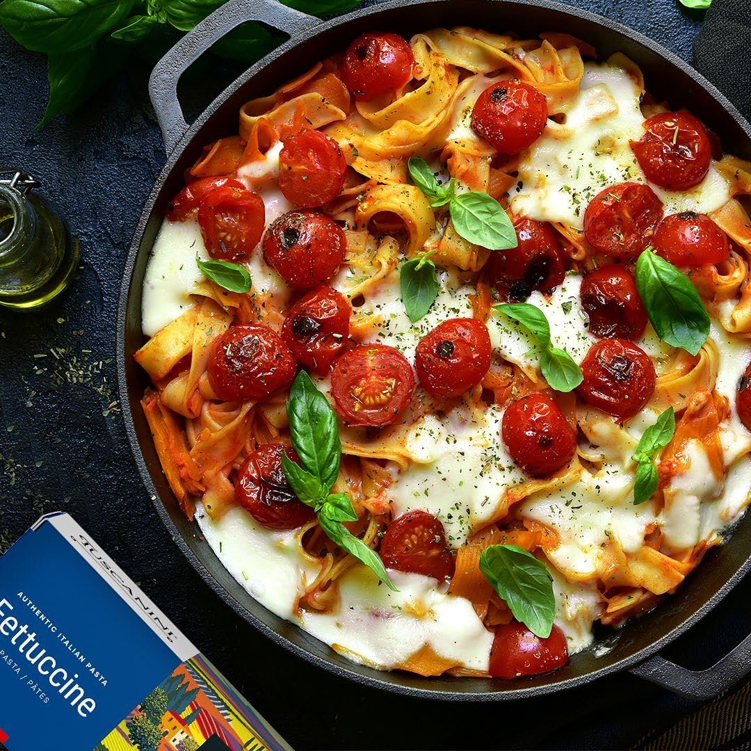 Tuscanini cooked fettuccine plated with sauce highlighting sauce-holding benefit