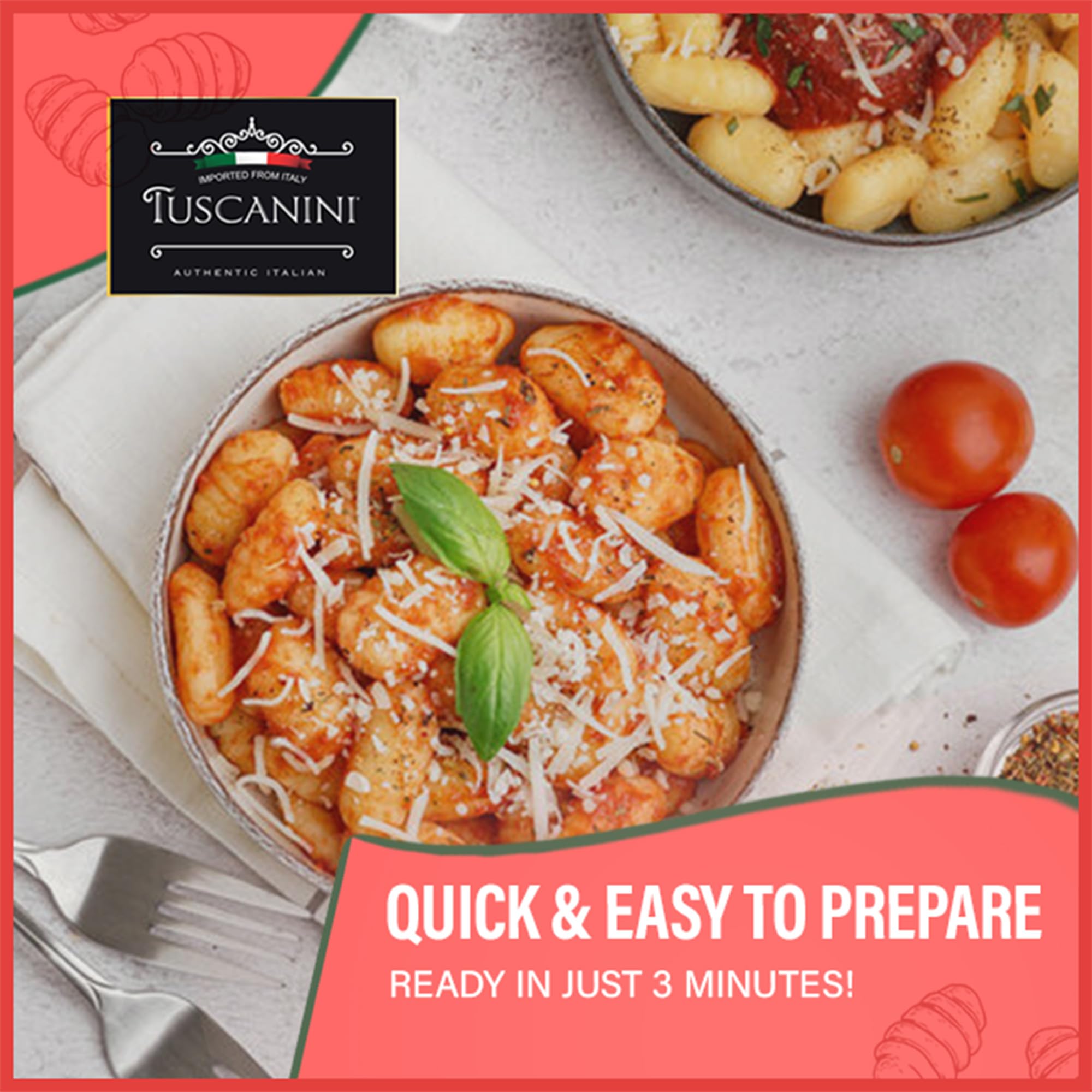 Tuscanini cooked gnocchi plated with sauce showing ready-to-serve appeal
