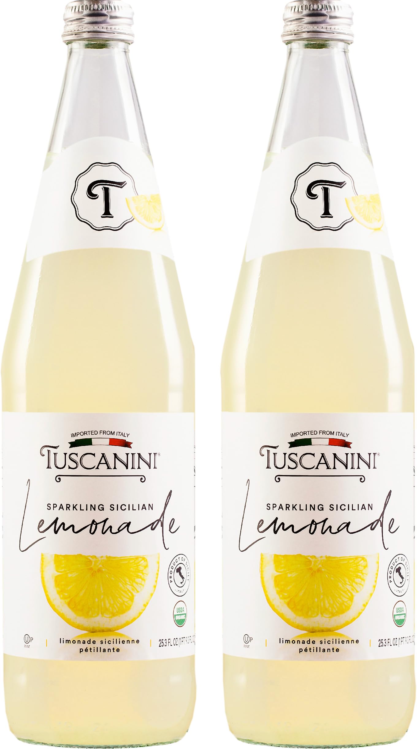 Tuscanini front packaging showing two 25.3oz bottles and Italian label benefits