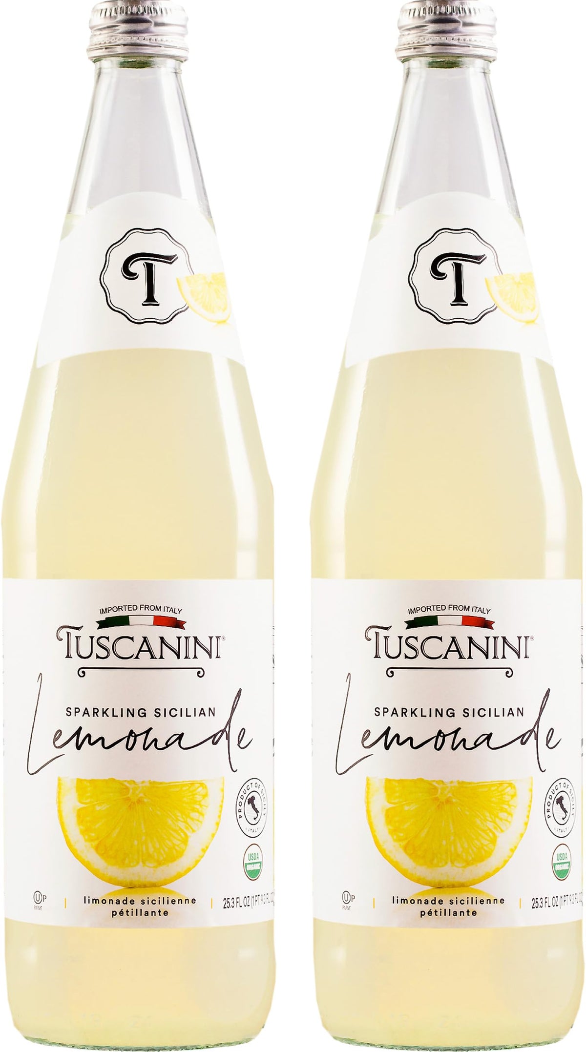 Tuscanini front packaging showing two 25.3oz bottles and Italian label benefits