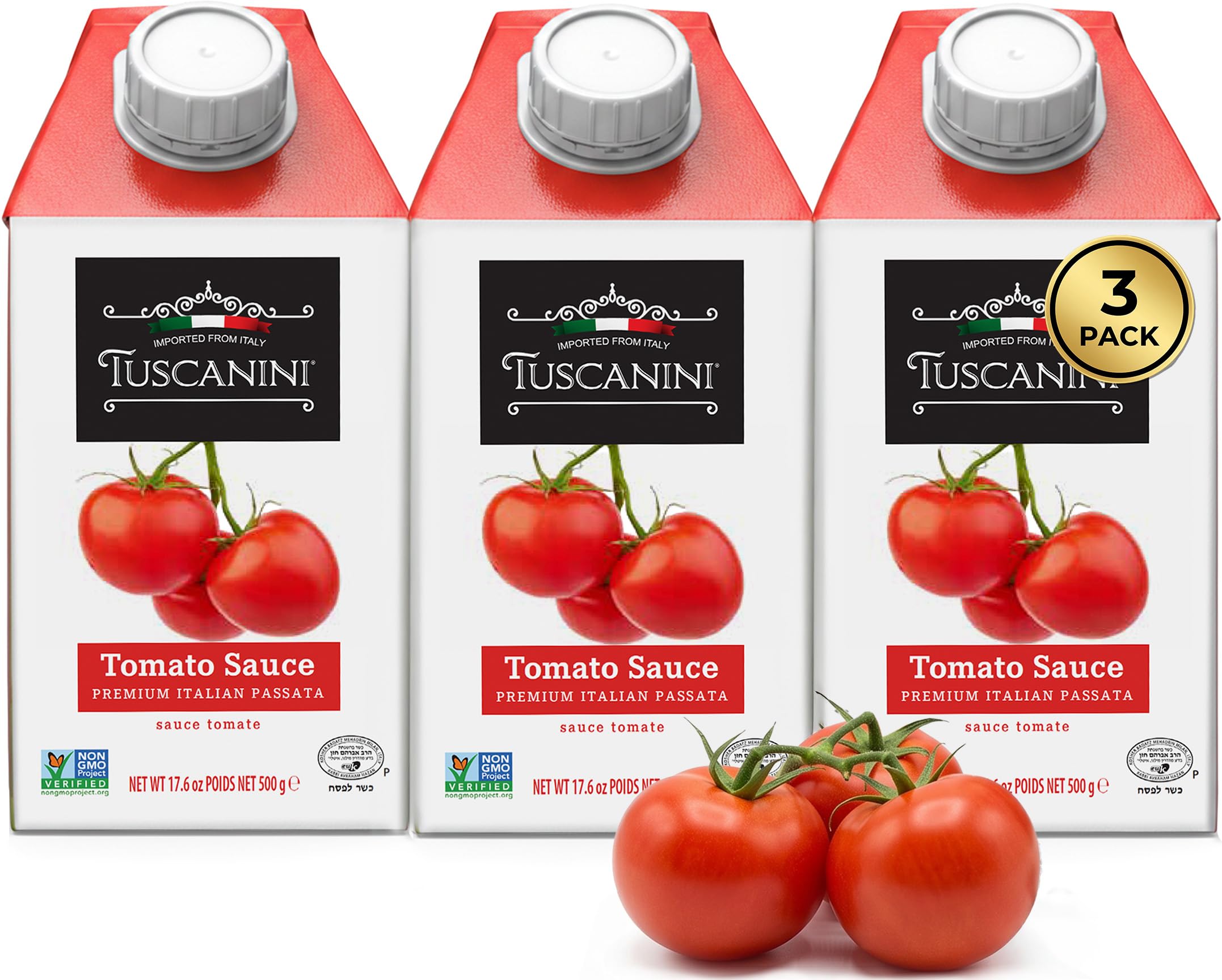 Tuscanini front packaging showing passata and clear Italian branding, conveys authentic taste