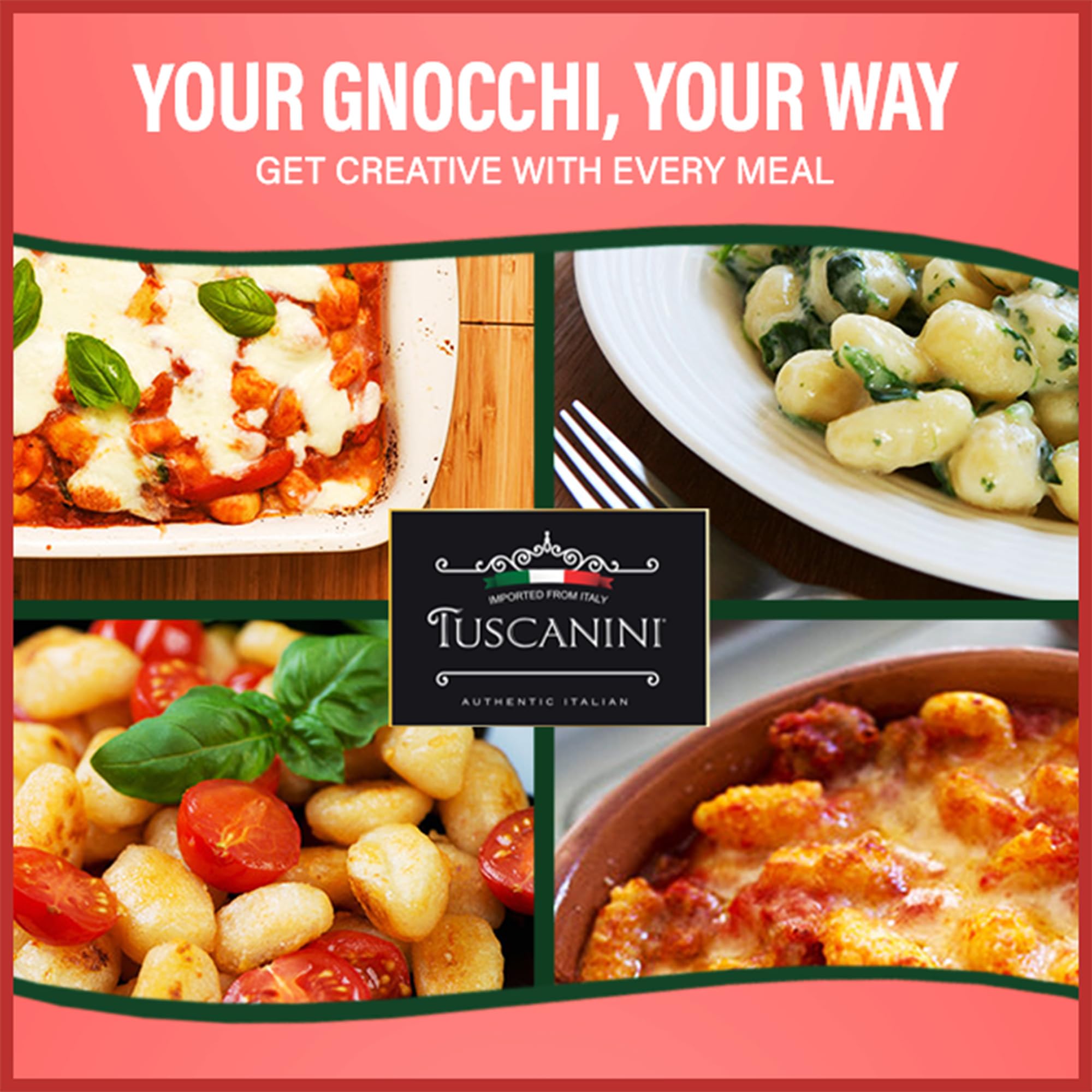 Tuscanini open package revealing uncooked gnocchi for easy preparation
