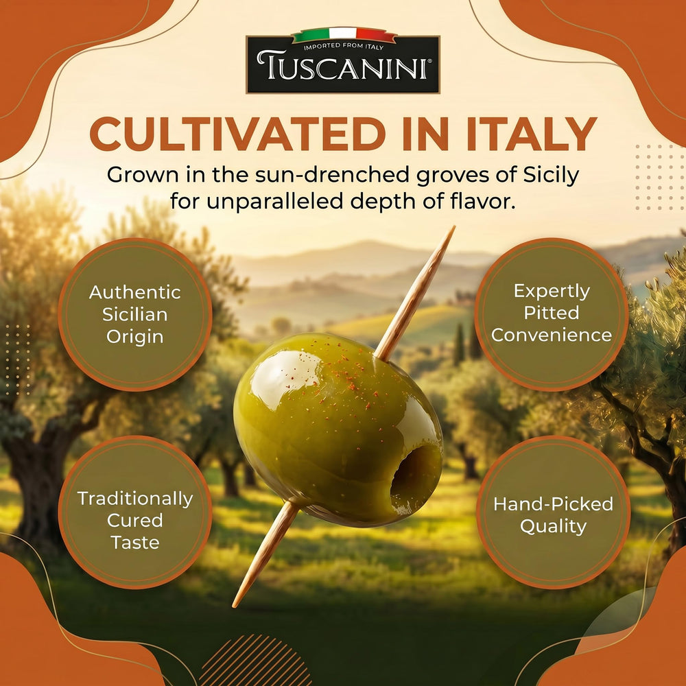 Tuscanini olives served in a small bowl as a neat appetizer option