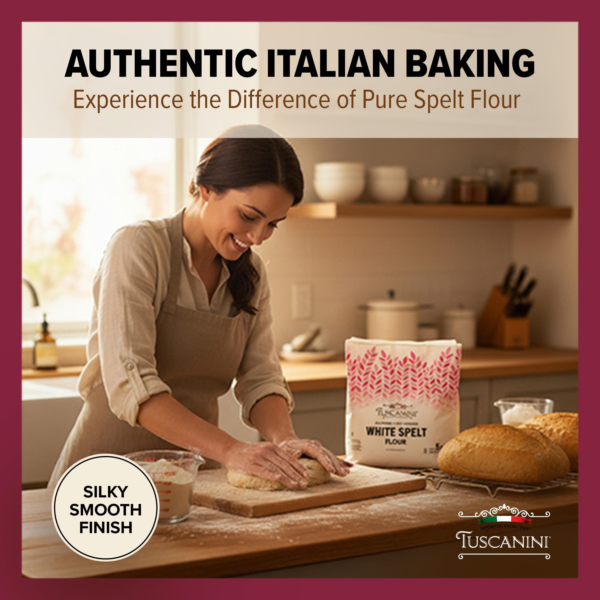Tuscanini spelt flour close-up fine texture for smooth mixing