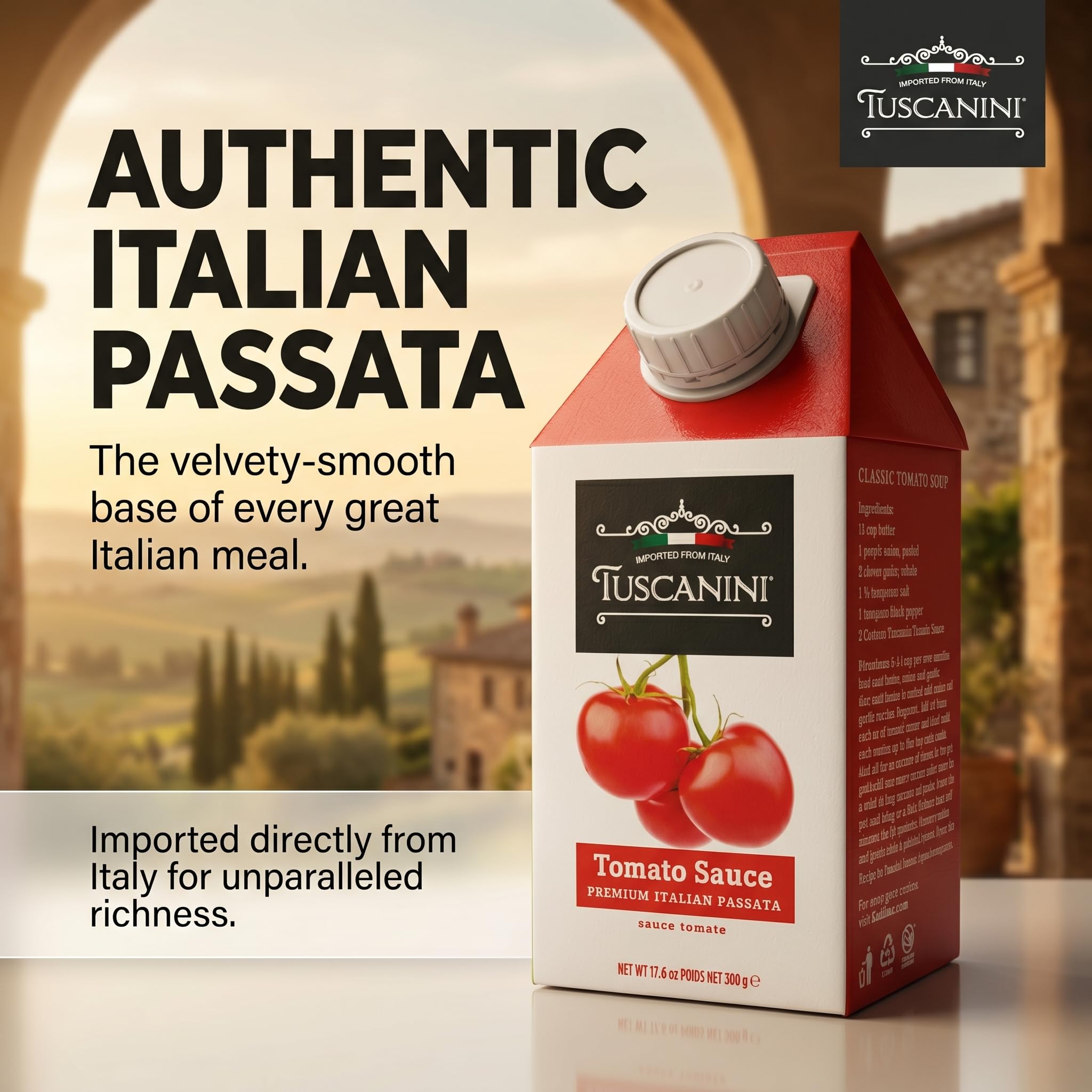 Tuscanini smooth passata texture close-up showing natural tomato consistency and quality