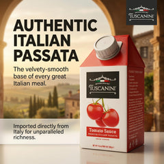 Tuscanini smooth passata texture close-up showing natural tomato consistency and quality