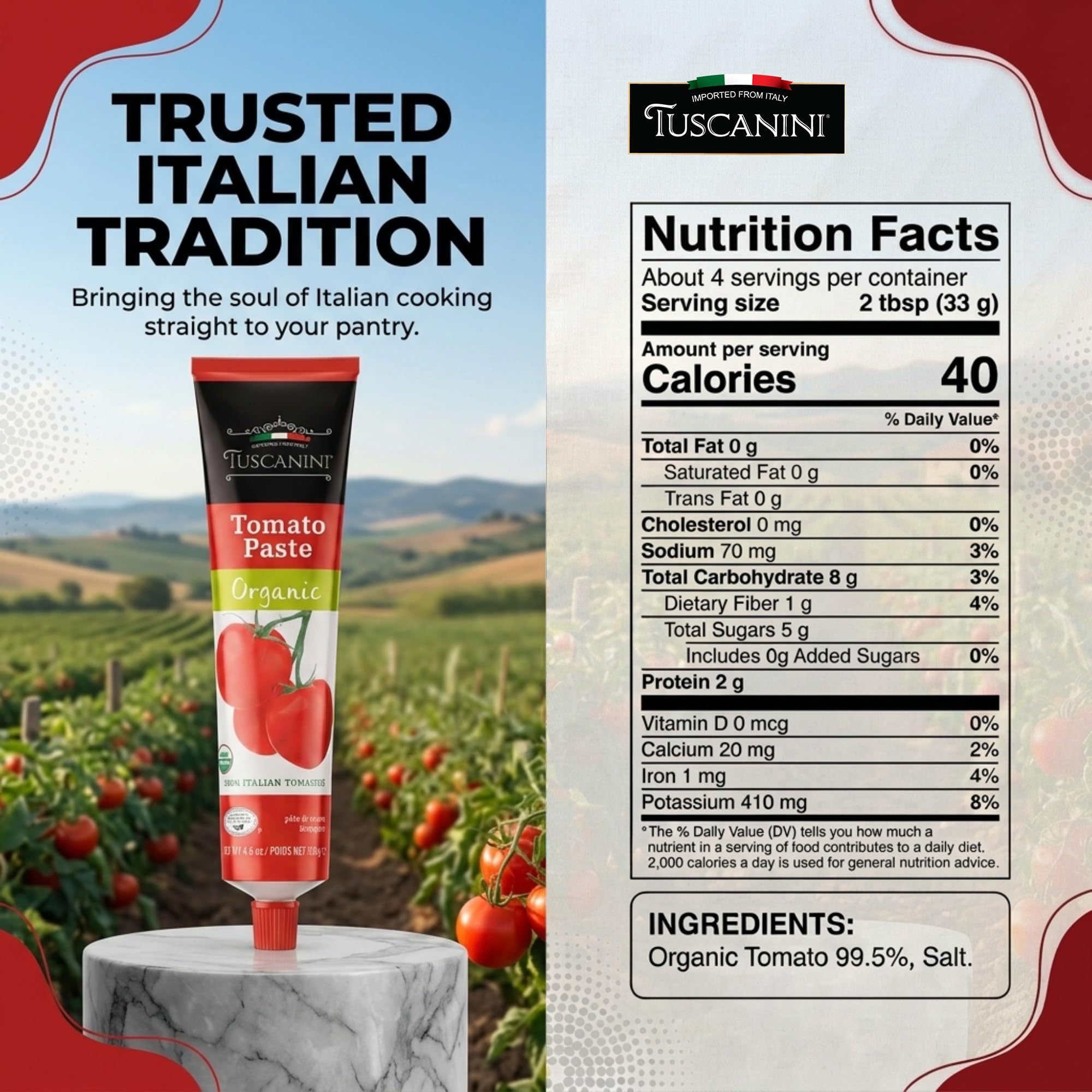 Tuscanini tube cap detail demonstrating resealable convenience and reduced waste