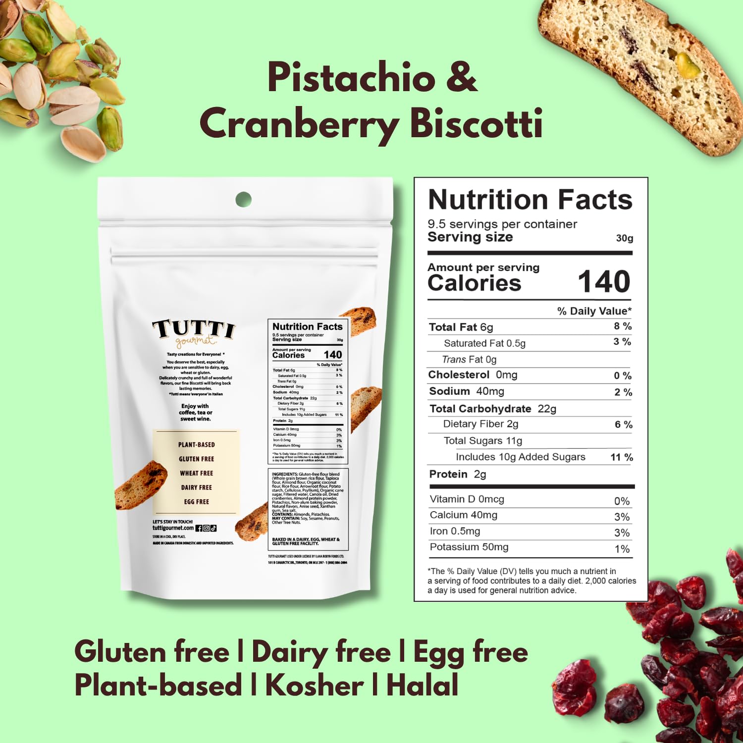 Tutti Gourmet hand holding biscotti to show size and portioning benefit