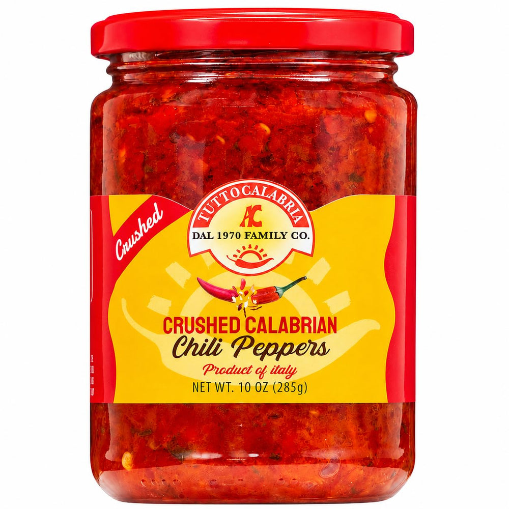 TUTTOCALABRIA front jar shot showing label and vibrant crushed chilies improving pantry appeal