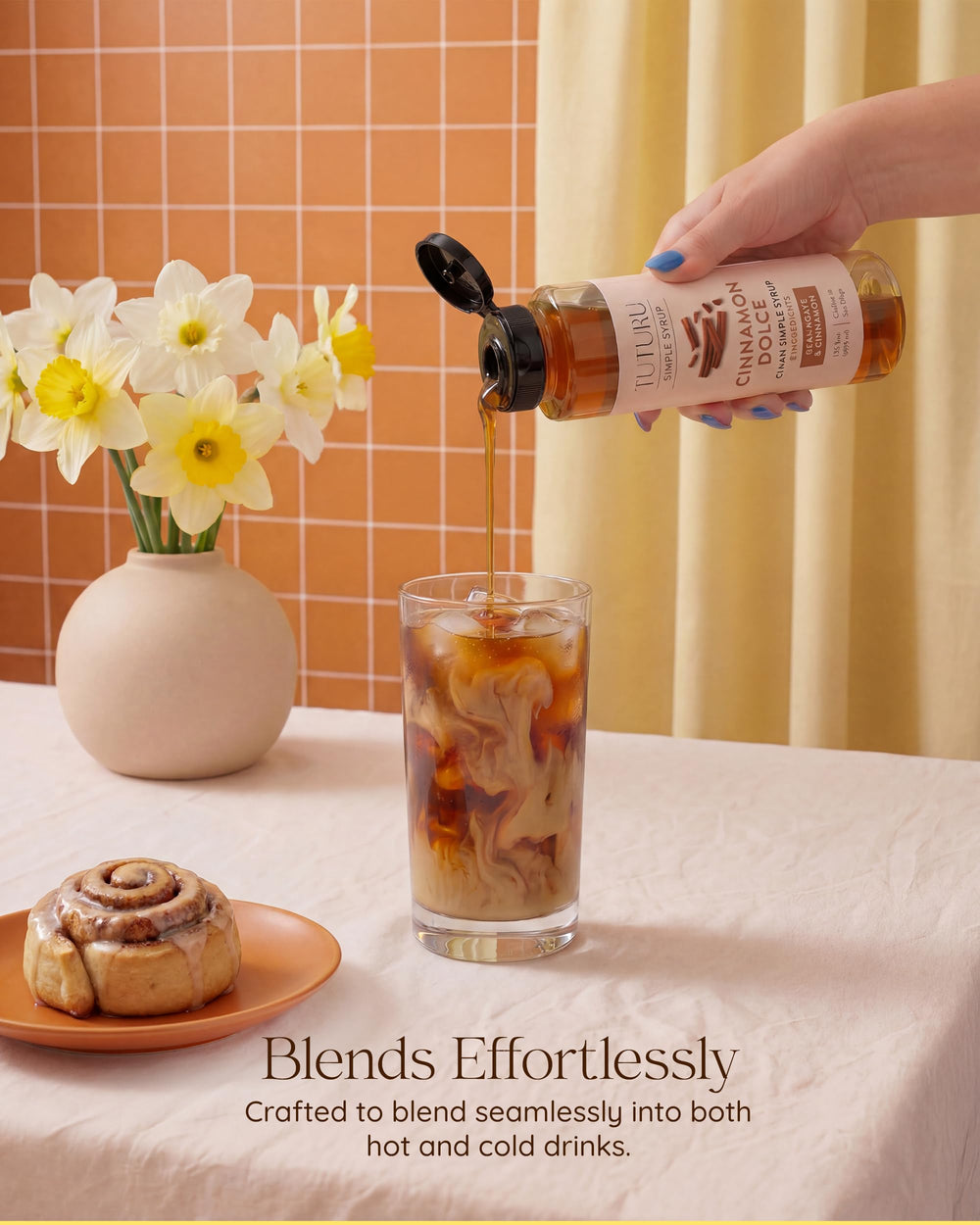 TUTURU Botanical Coffee brushing syrup onto pastry, adds shine and bakery-style warmth