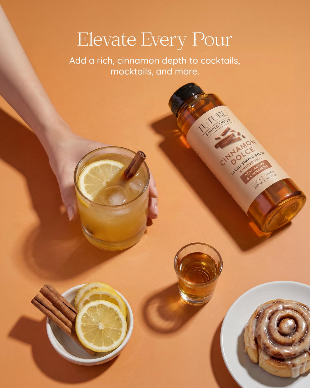 TUTURU Botanical Coffee syrup in an iced latte, cold-friendly mixing and balanced sweetness