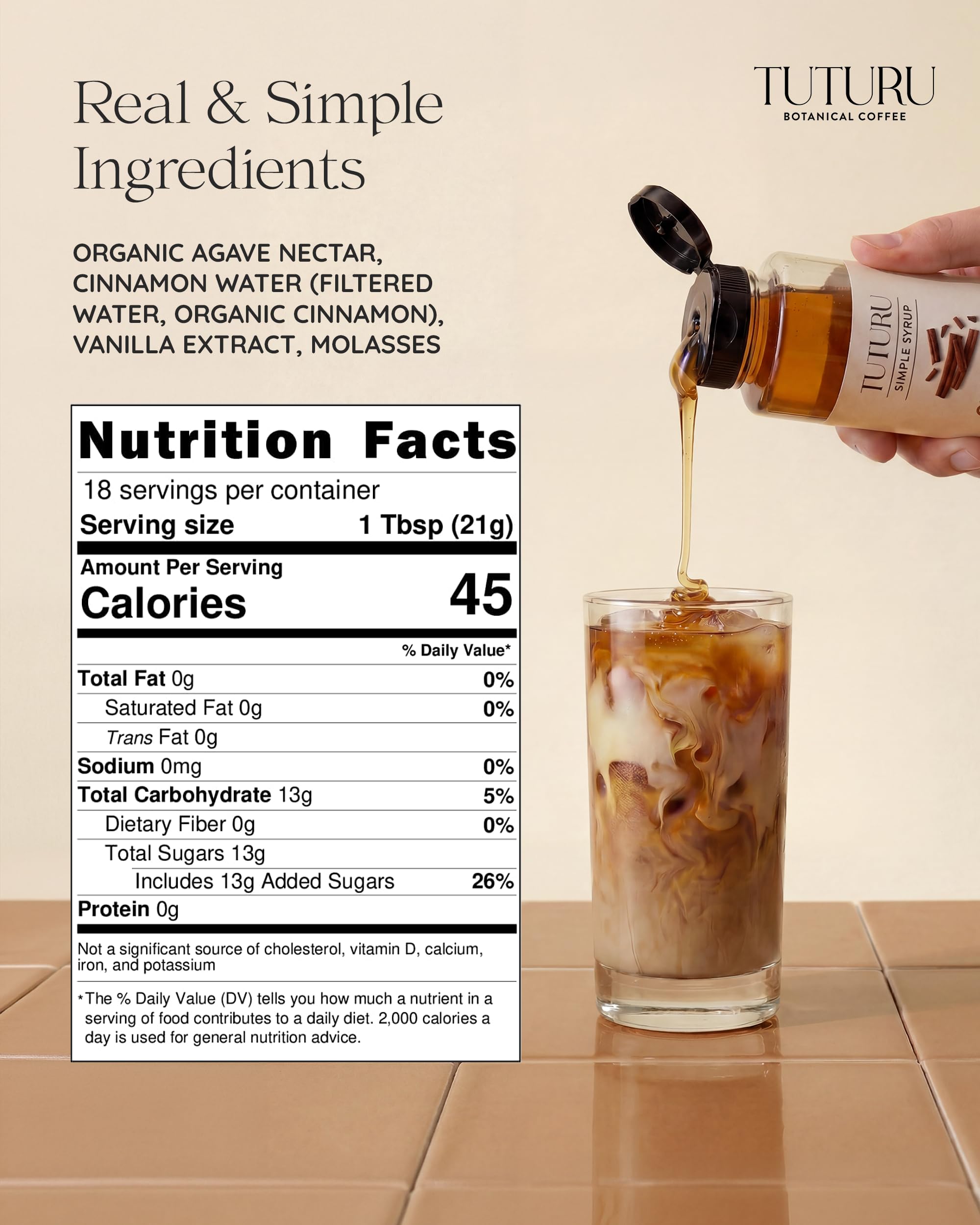 TUTURU Botanical Coffee close-up of label and ingredients, clear clean-label benefit