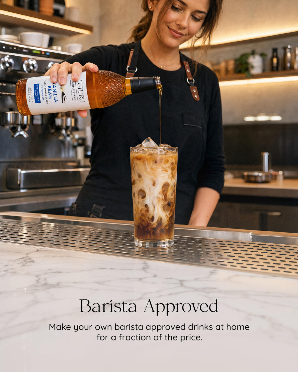 TUTURU syrup added to cocktail glass enhancing aroma and mixability