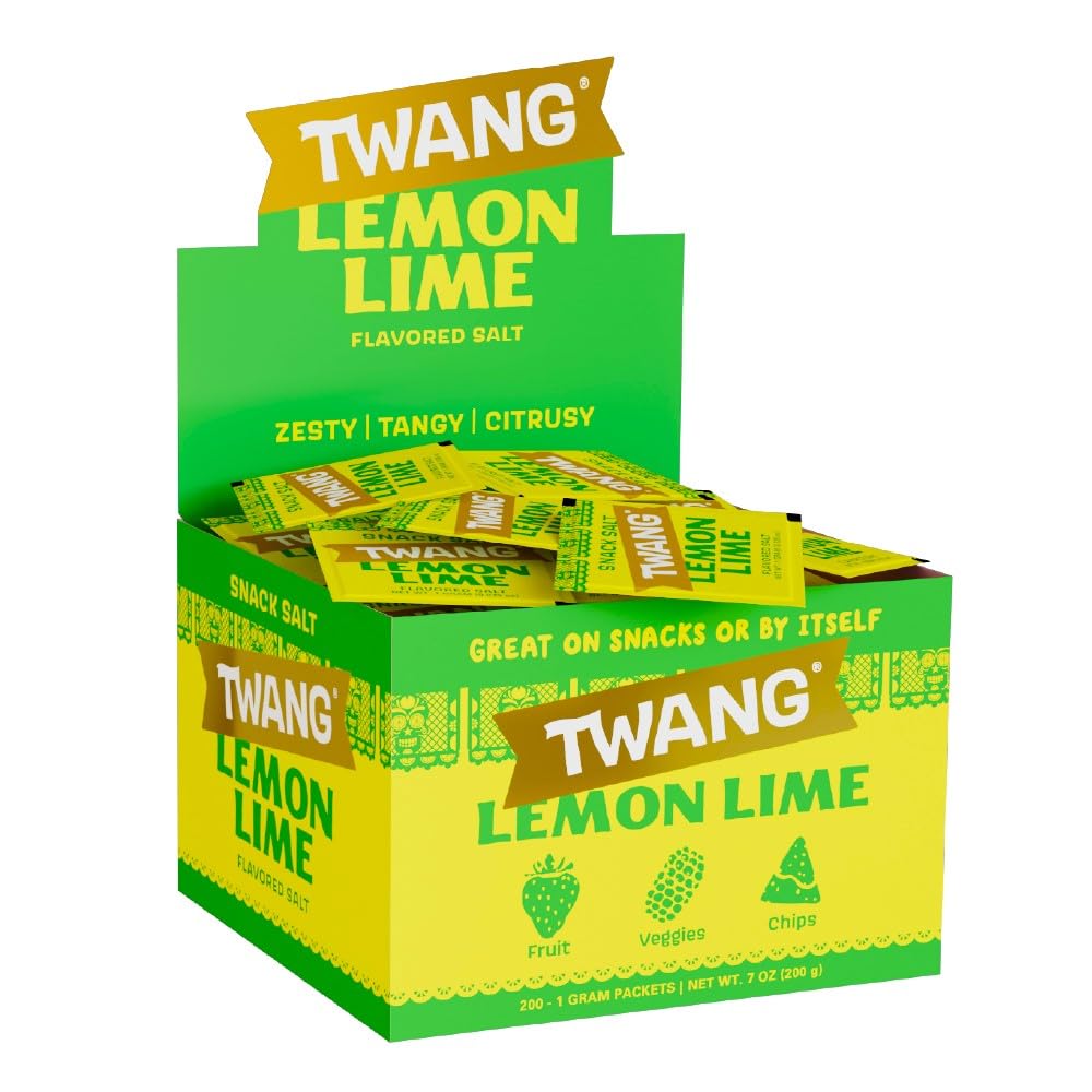 Twang front packaging showing 200 single‑serve lemon lime packets and branding