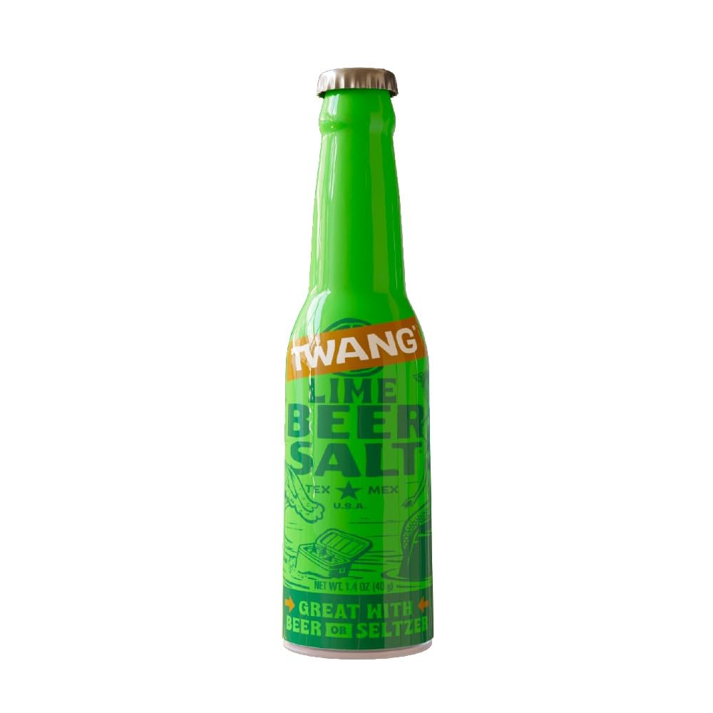 Beer bottle rimmed with Twang lime salt adding bright citrus flavor