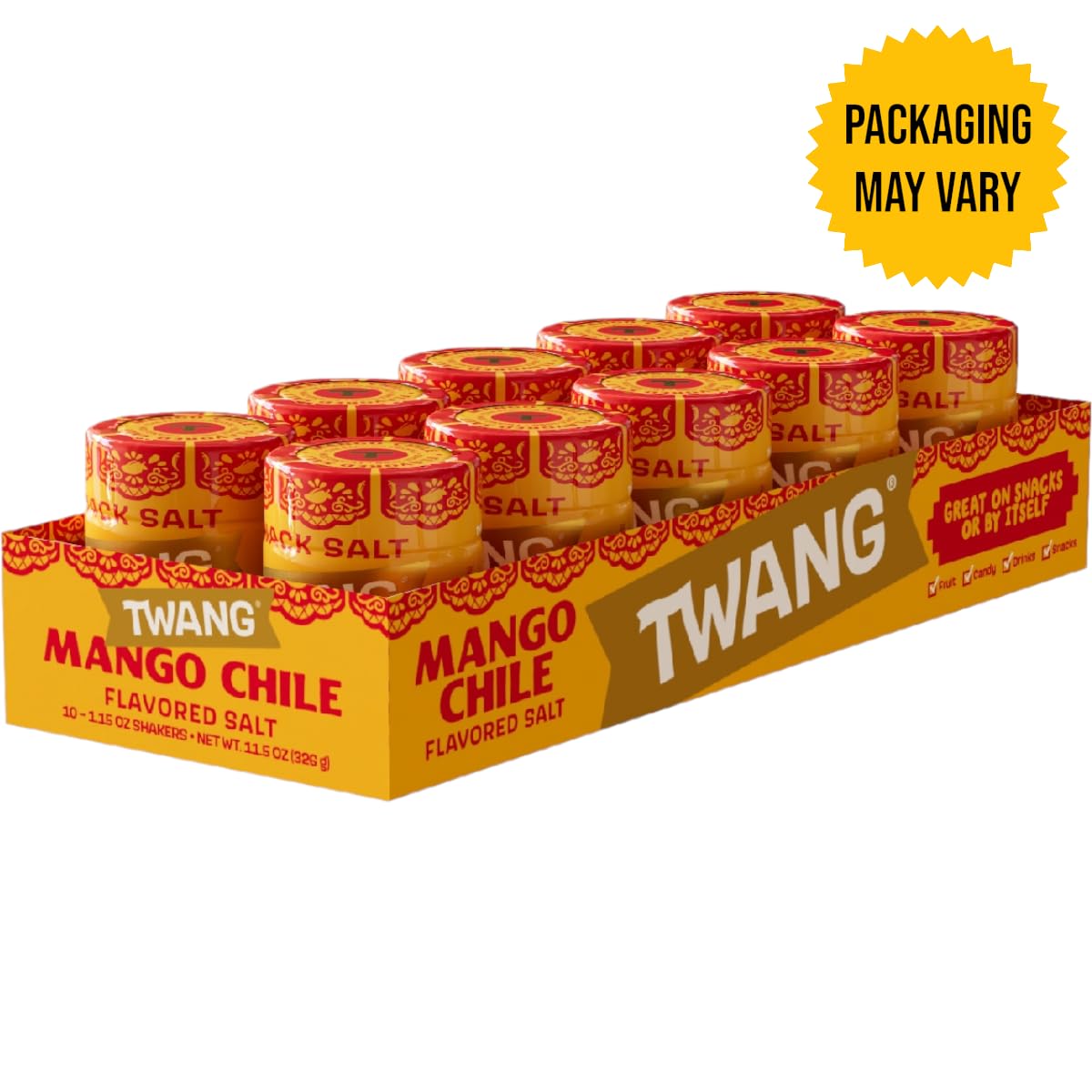 Close-up of Twang seasoning texture showing mango flakes and chili granules