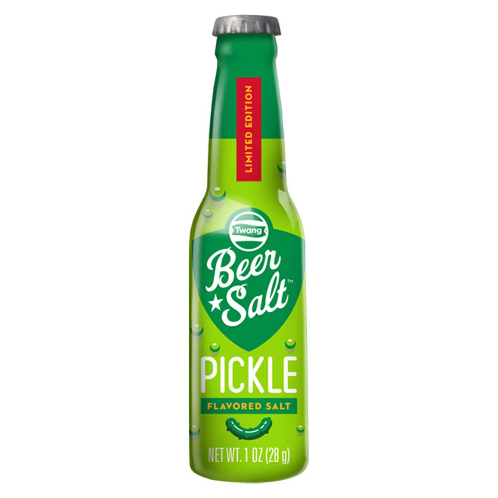 Twang bottle close-up texture of pickle-flavored salt highlighting crunchy seasoning