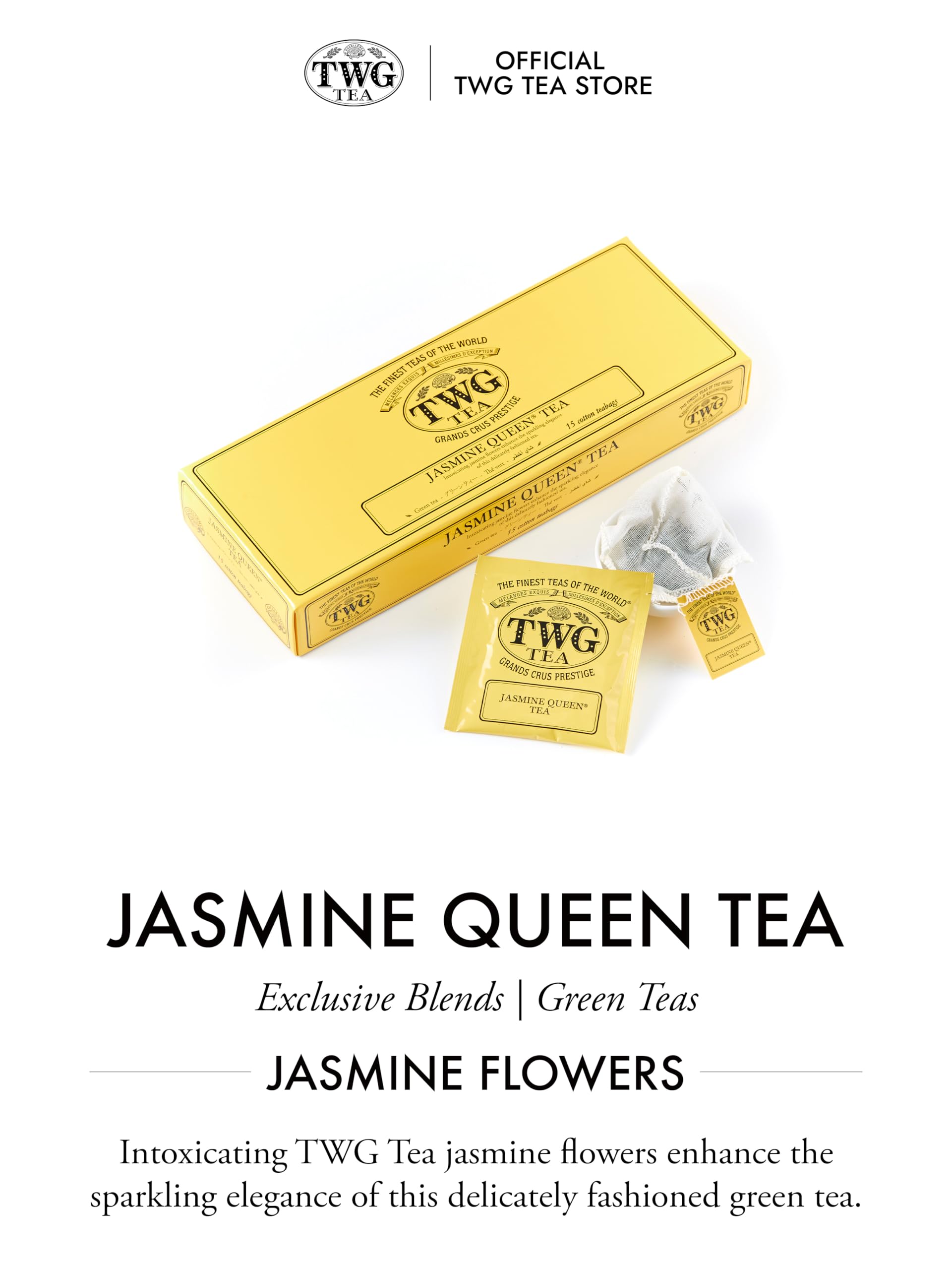TWG Jasmine Queen brewed cup with clear floral liquor showcasing bright green-tea clarity