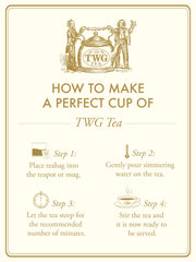 TWG Jasmine Queen teabag in cup steeping to display leaf expansion and released aroma