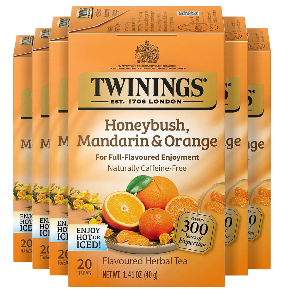 Twinings box front showing honeybush mandarin orange blend and benefits