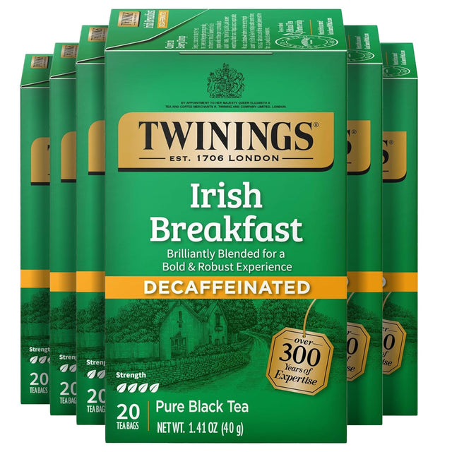 Twinings Decaffeinated Irish Breakfast Black Tea Bags, 6-Pack (120 Individually Wrapped)