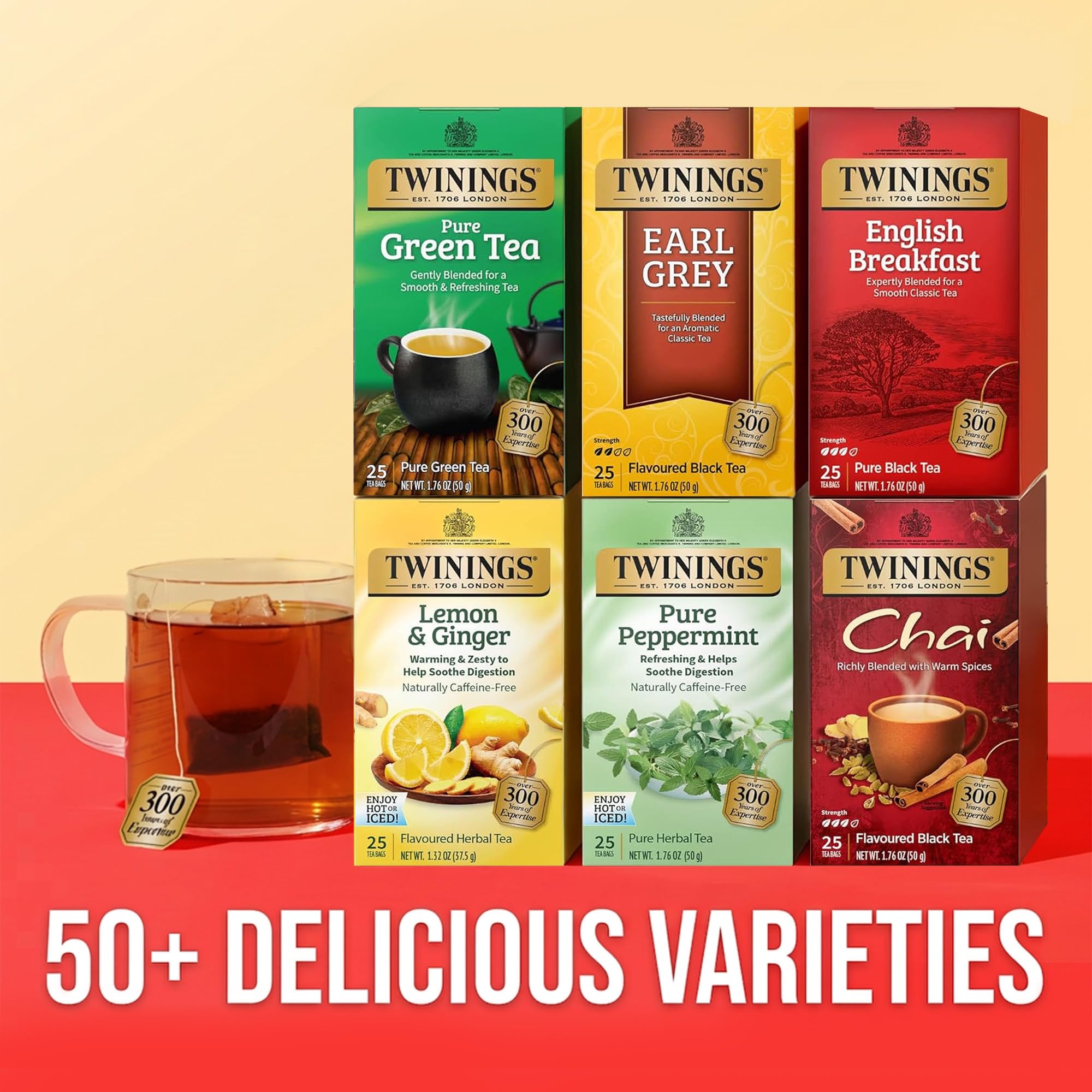 Twinings boxes arranged in pantry setting offering variety for daily tea routines