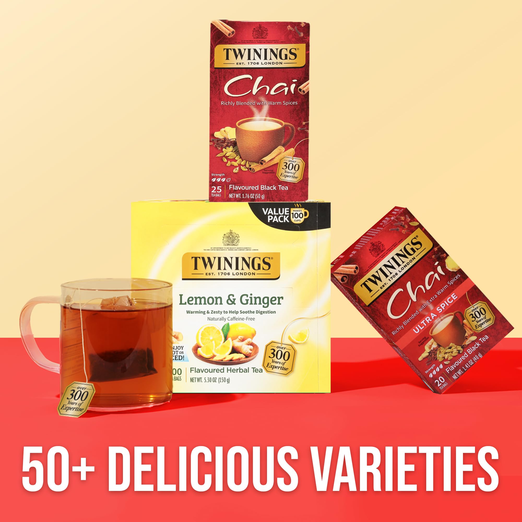 Twinings six-box pack beside a ruler to show scale and bulk supply benefit