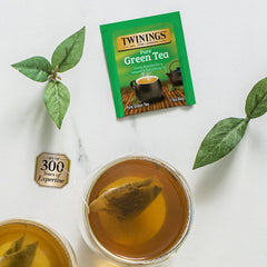 Close-up of Twinings tea bag labels showing variety and freshness