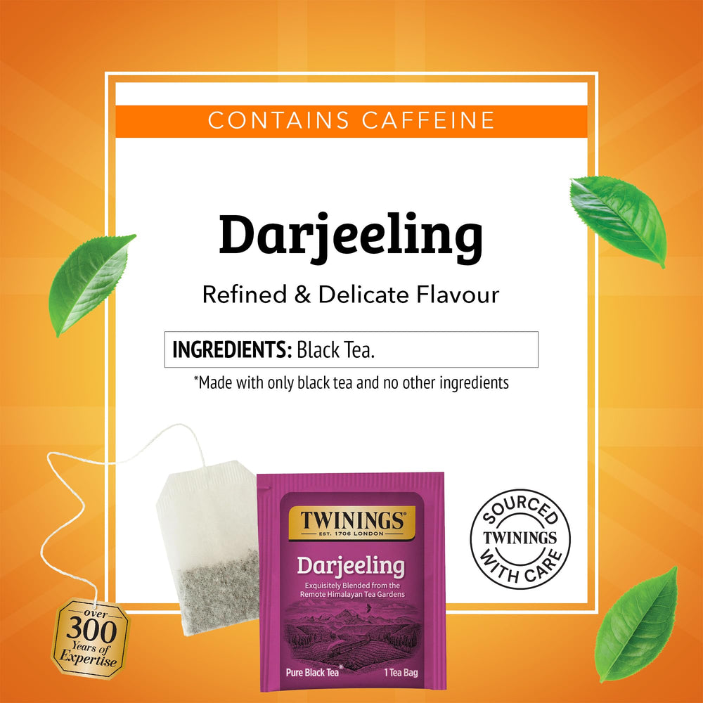 Twinings Darjeeling tea bag in hand for scale and convenient single-serve use