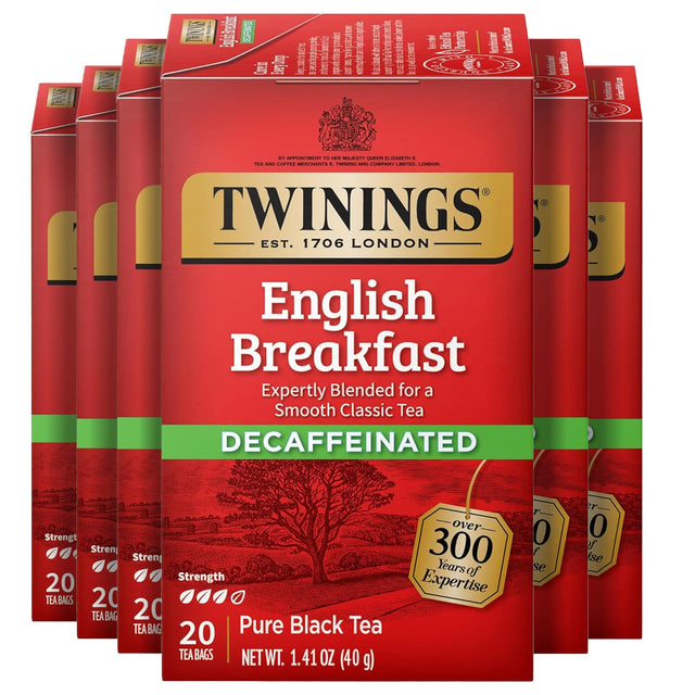 Twinings Decaffeinated English Breakfast Black Tea Bags, 6 Boxes (120 Count)