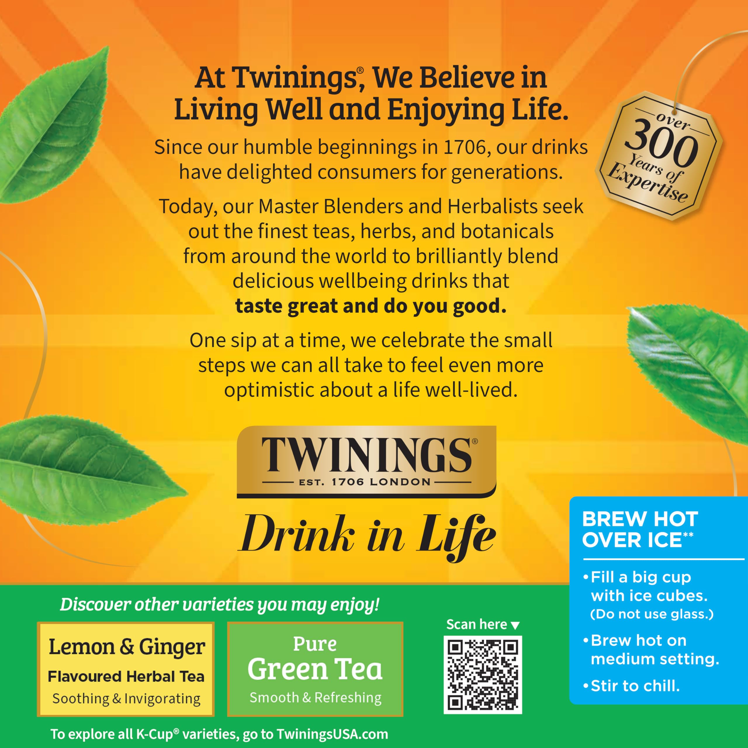Brewed cup of Twinings decaf green tea steaming with smooth flavour