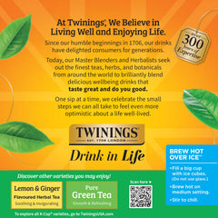 Brewed cup of Twinings decaf green tea steaming with smooth flavour