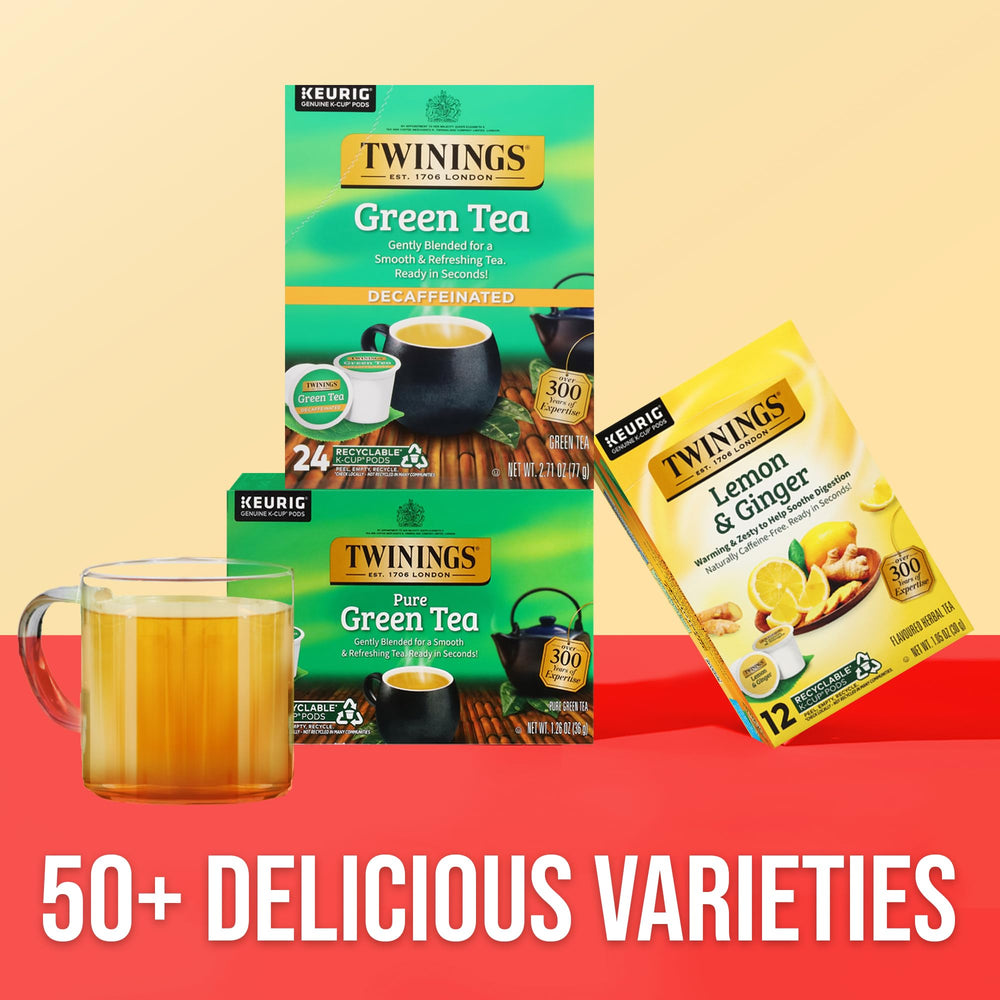 Iced Twinings decaf green tea in glass with ice for refreshing chill