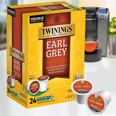 Steaming cup of brewed Twinings Earl Grey tea demonstrating aromatic bergamot flavor