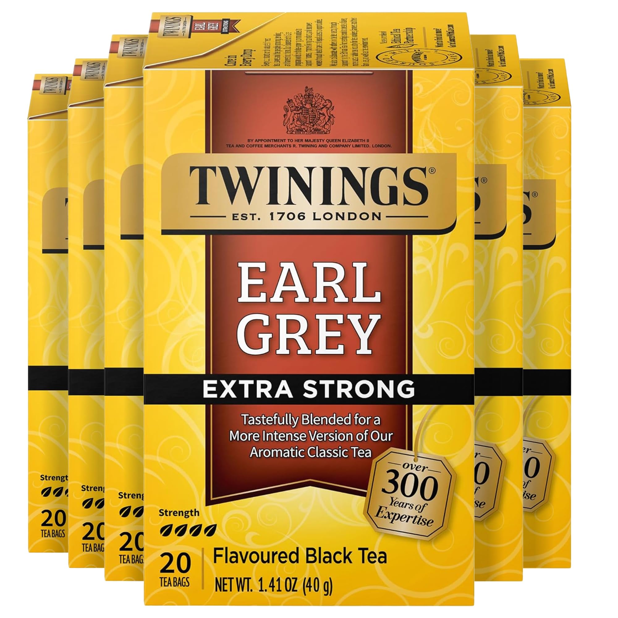 Twinings front packaging showing extra strong Earl Grey, clear labeling and pack benefit