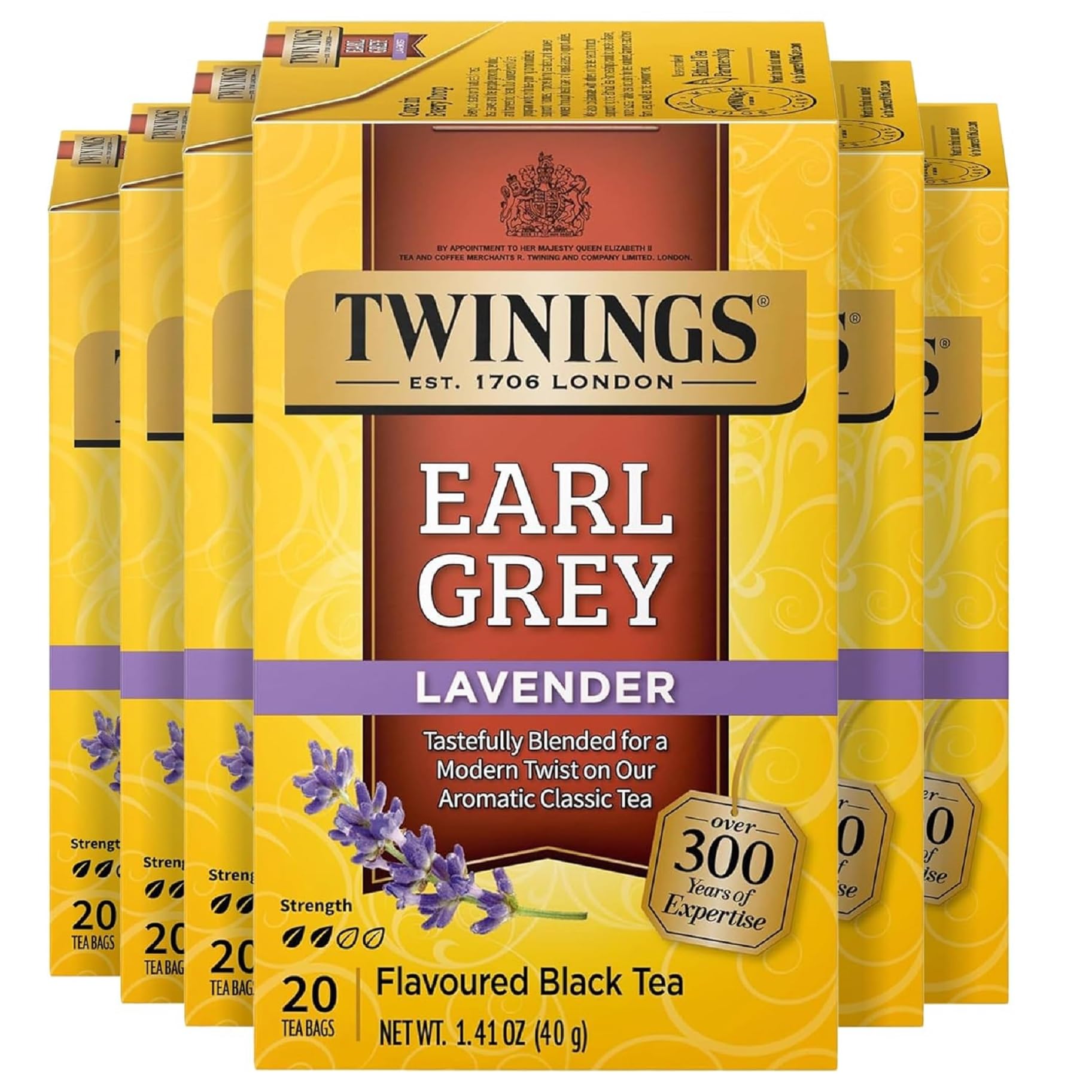 Twinings front box displaying Earl Grey Lavender, clear branding and pack benefits