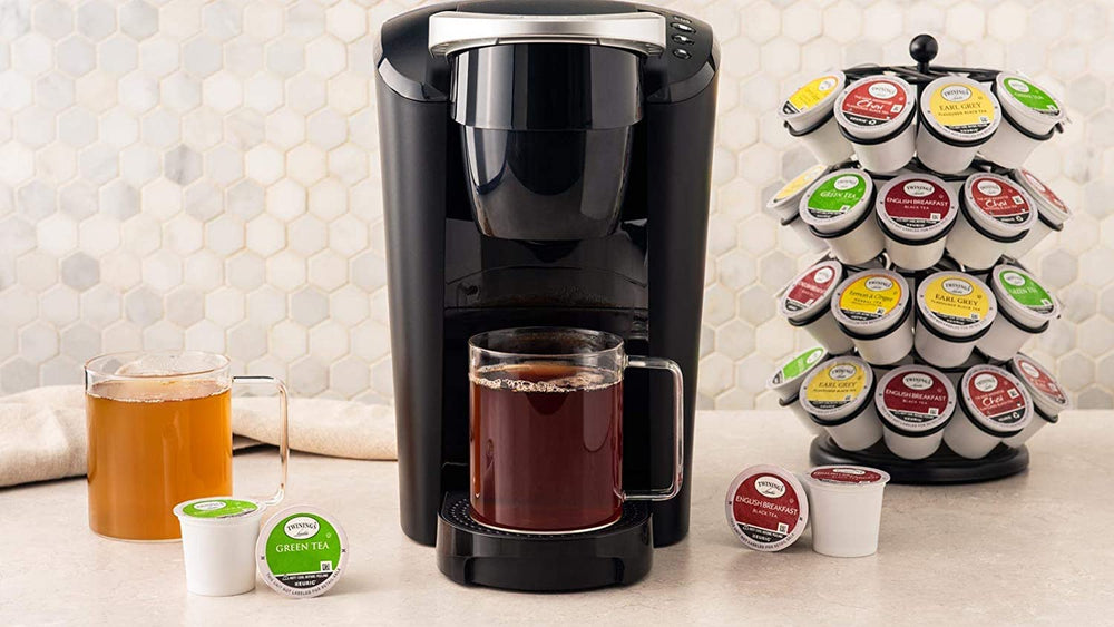 K-Cup beside a measuring tape for Twinings size comparison and portion clarity