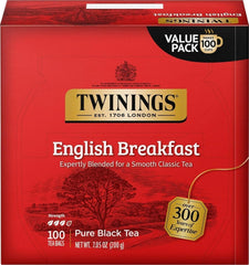 Twinings front box showing 100 tea bags and brand clarity benefits portable freshness