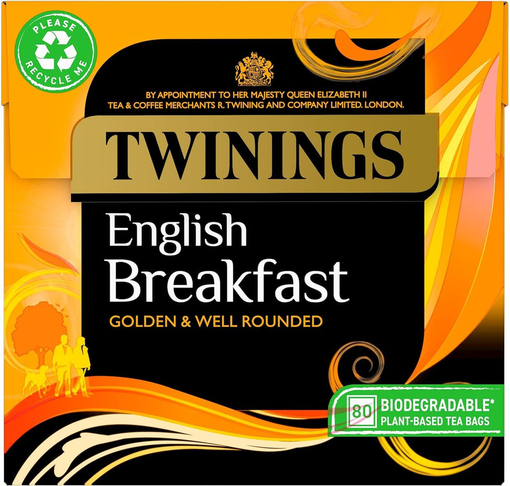 Twinings front packaging showing 80 plant-based teabags and benefits
