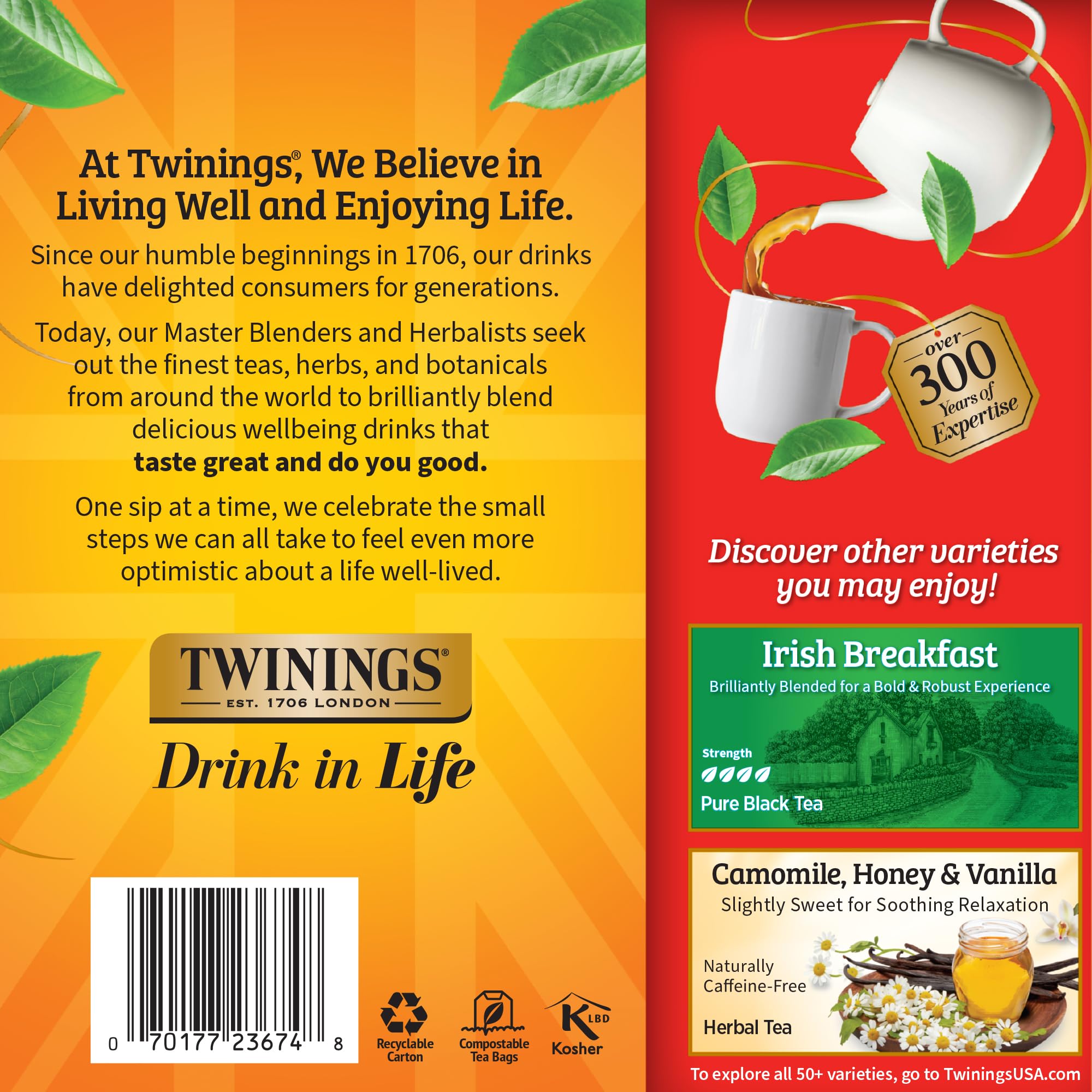 Pouring hot water over Twinings tea bag demonstrating proper steeping for strong taste