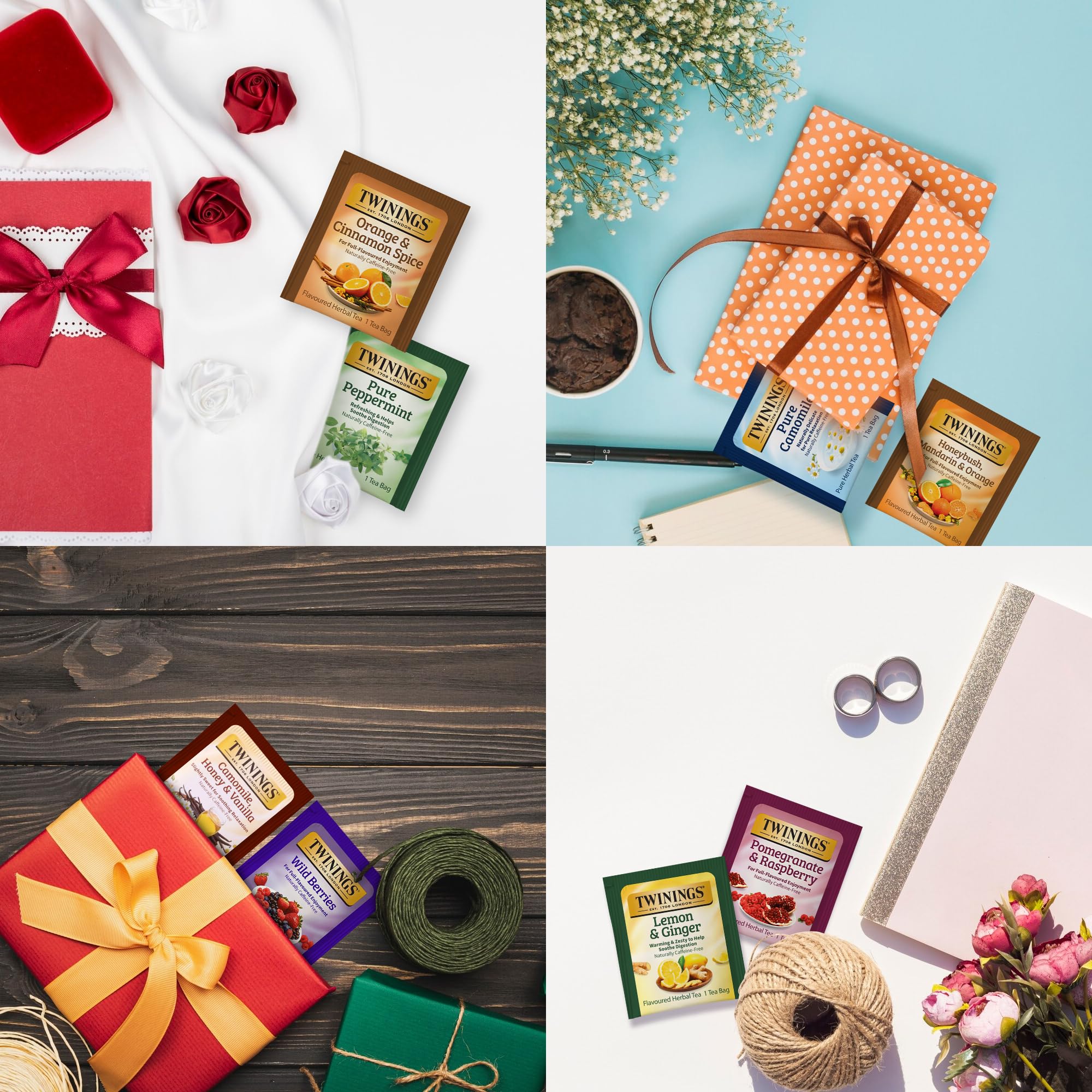 Twinings top-down flavor spread featuring colorful herbal variety options