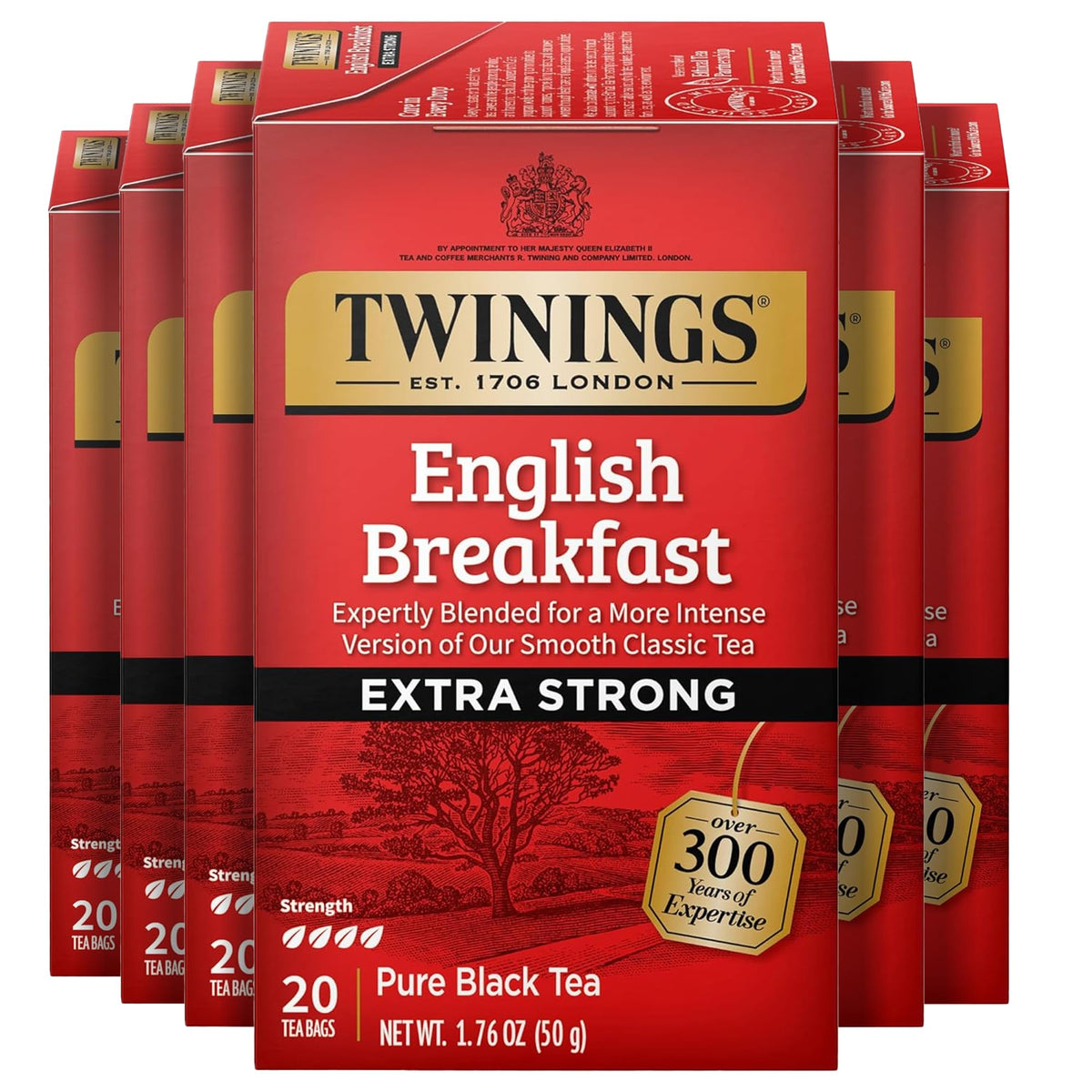 Twinings front box showing six 20-count packs for convenience